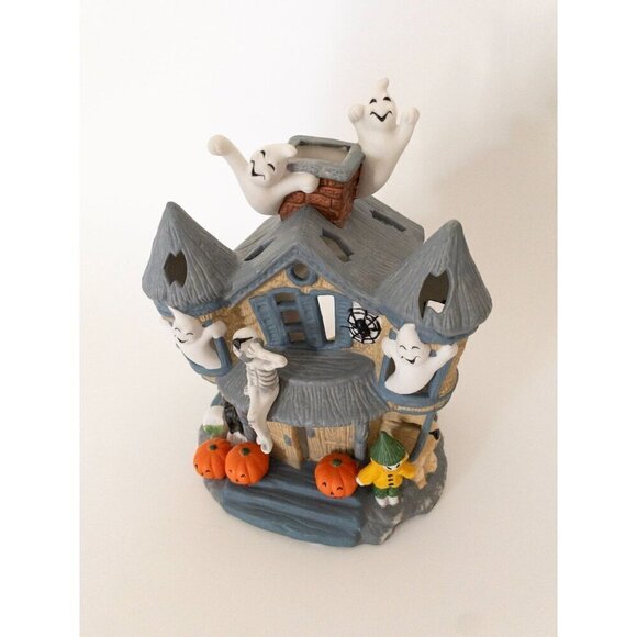Ceramic Haunted House With Ghosts Halloween Decoration By PartyLite Tealight - Picture 10 of 11